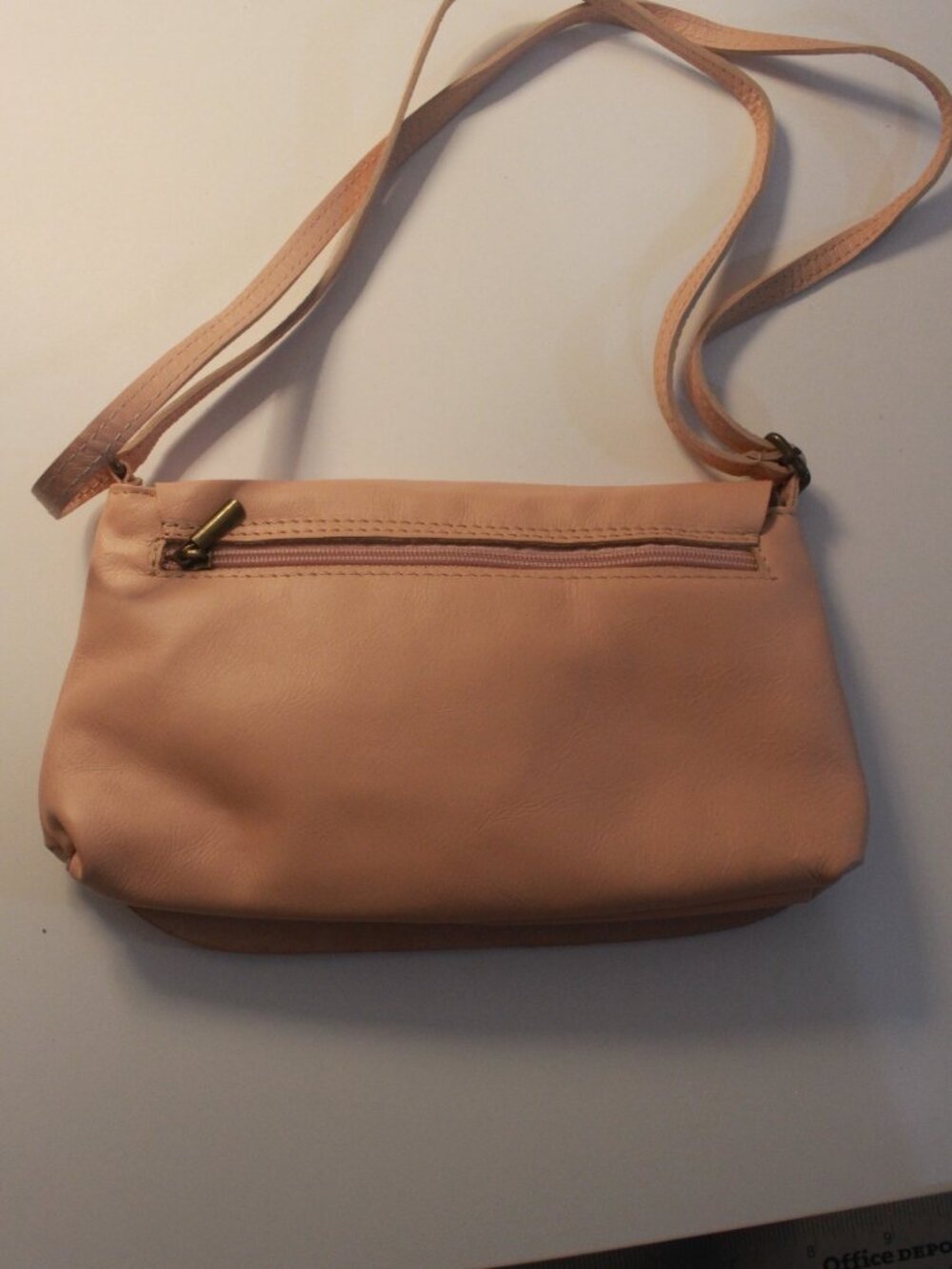 Italian Leather Peach Tan Crossbody Bag Rear Zip Pocket